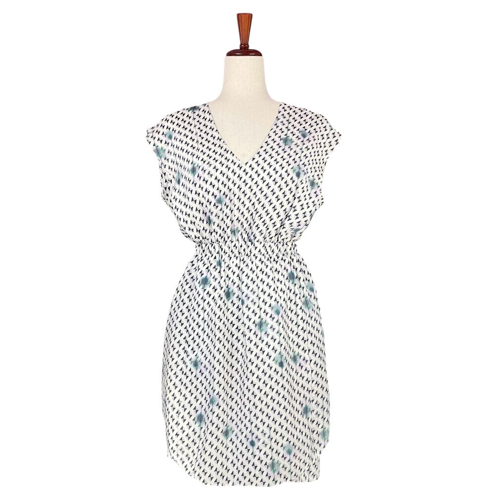 THEYSKENS' THEORY Diller Silk Geometric Mini Dress in White/Blue/Green Size S